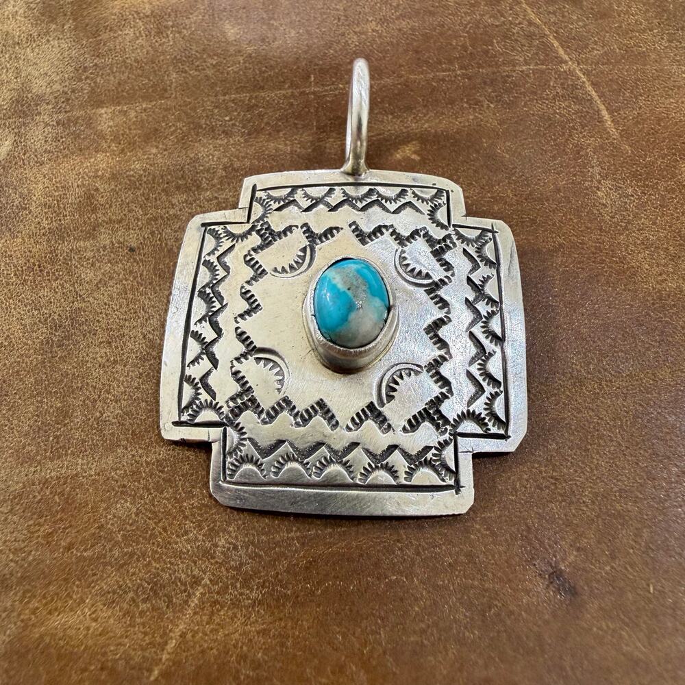 Turquoise & Sterling Silver Concho Cross Pendant by Juan Guerrero